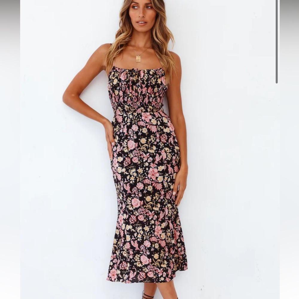 Floral Midi Dress with Pink Floral Print - Women